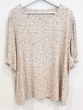 Woolovers Floral Pleated Sleeve Blouse Top Boho Peasant Casual Shirt Boho Summer